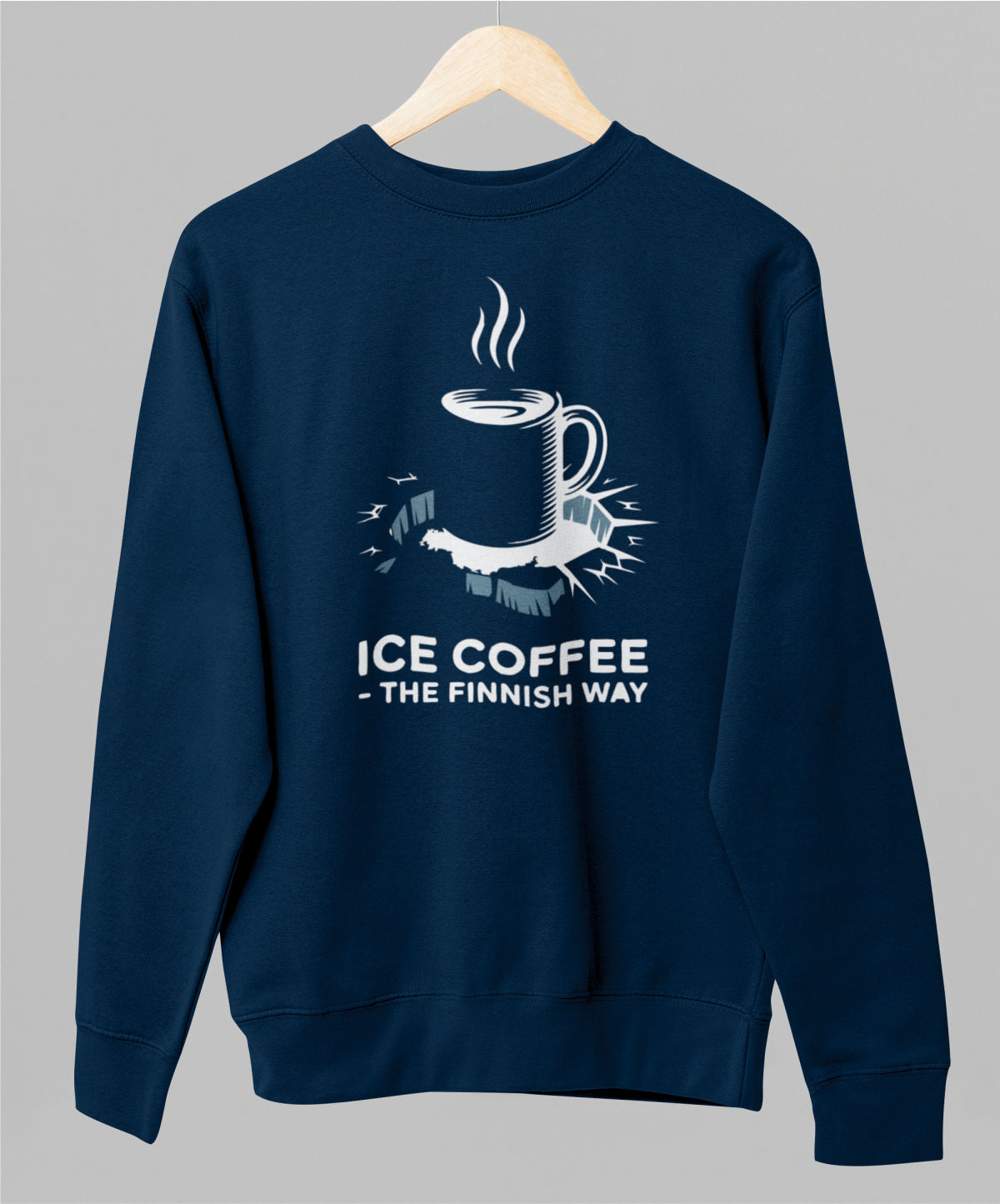 Sininen unisex collegepaita "Ice coffee"