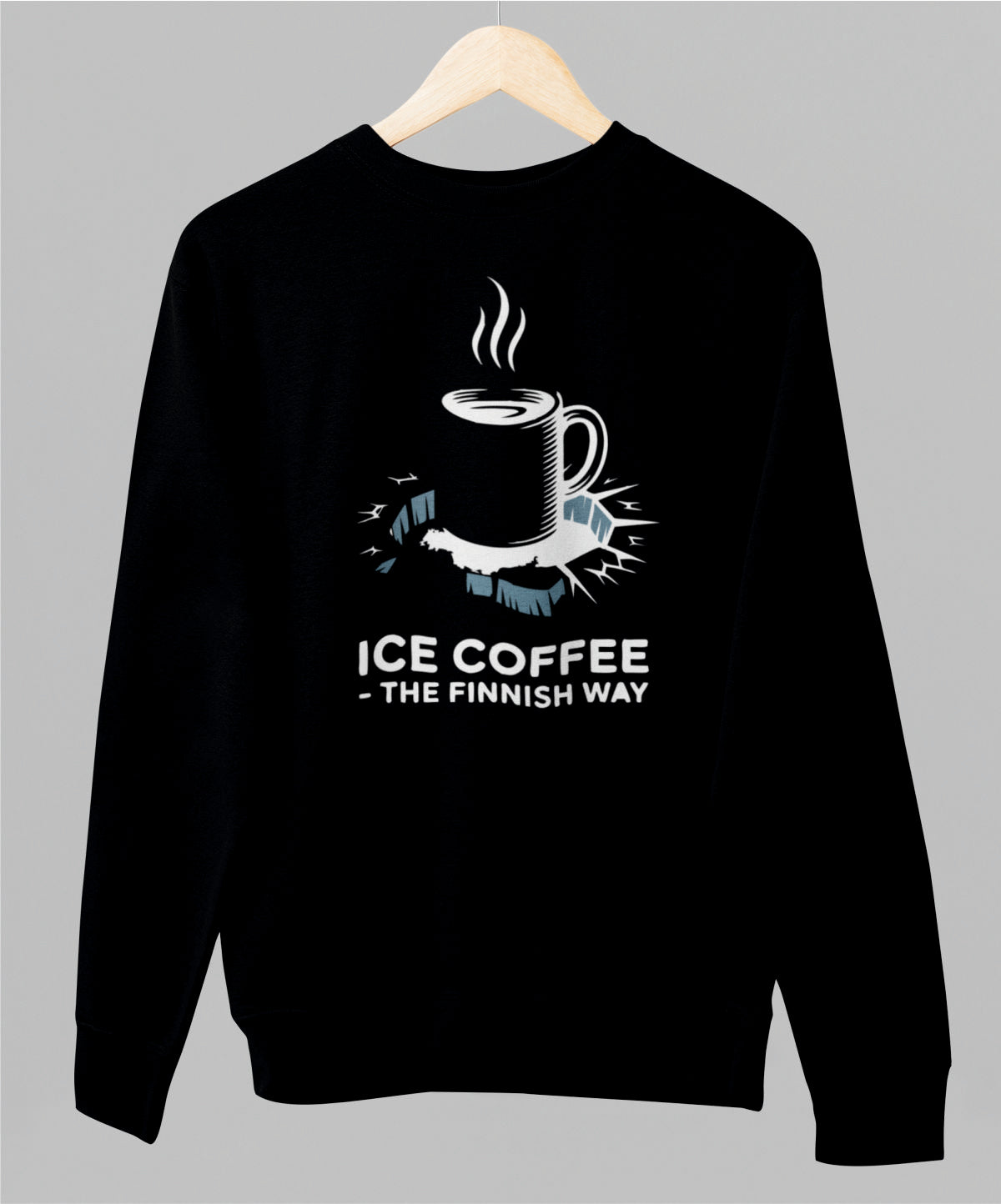 Musta unisex collegepaita "Ice coffee"