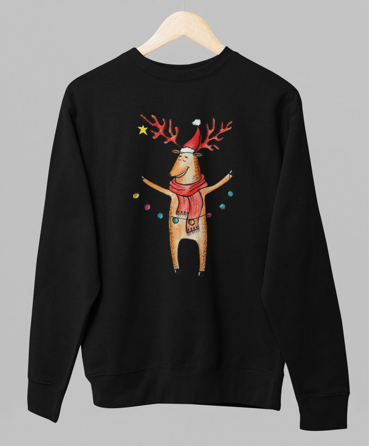 Musta unisex collegepaita "Hirvi"