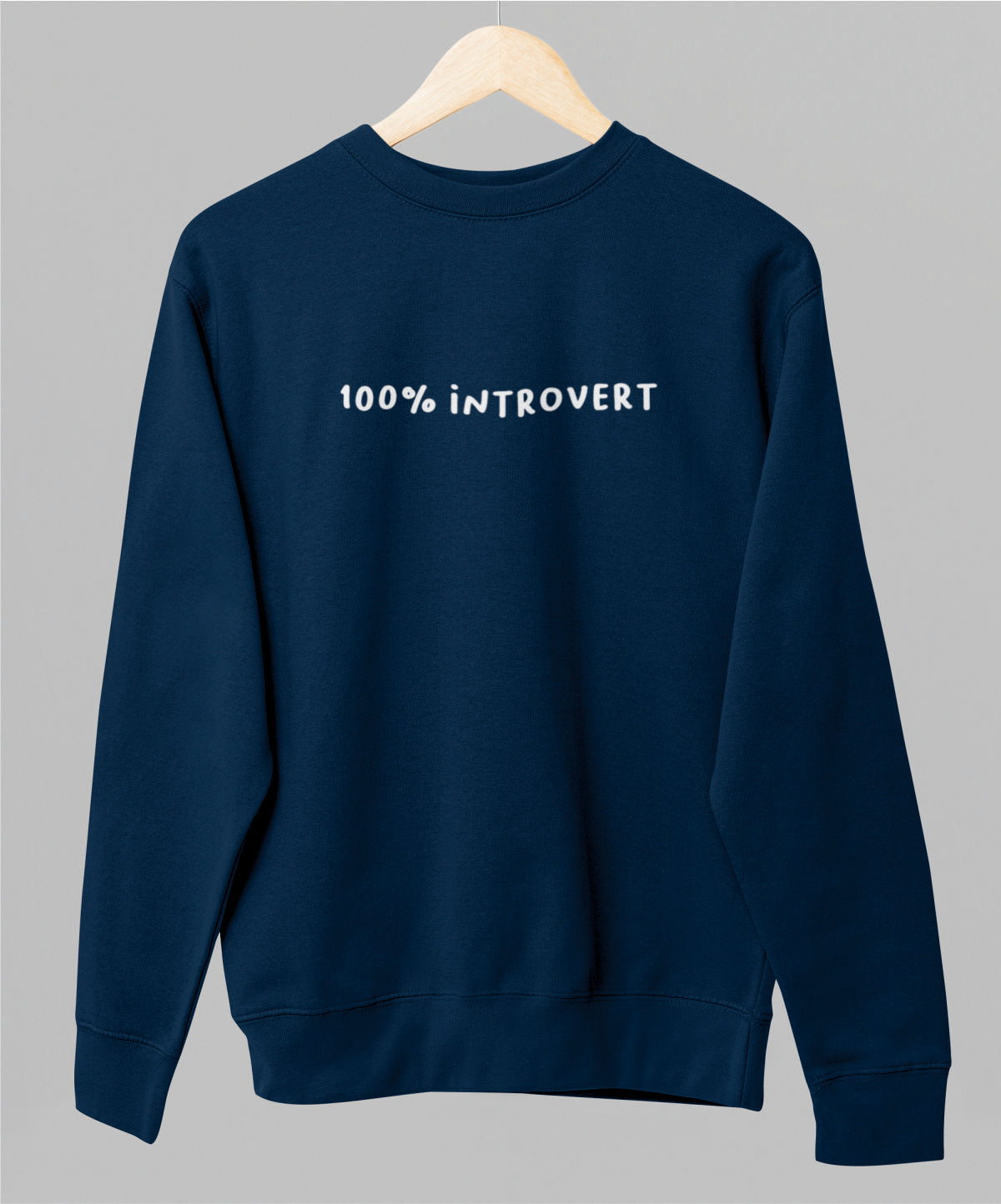 Sininen unisex collegepaita "100% introvert"