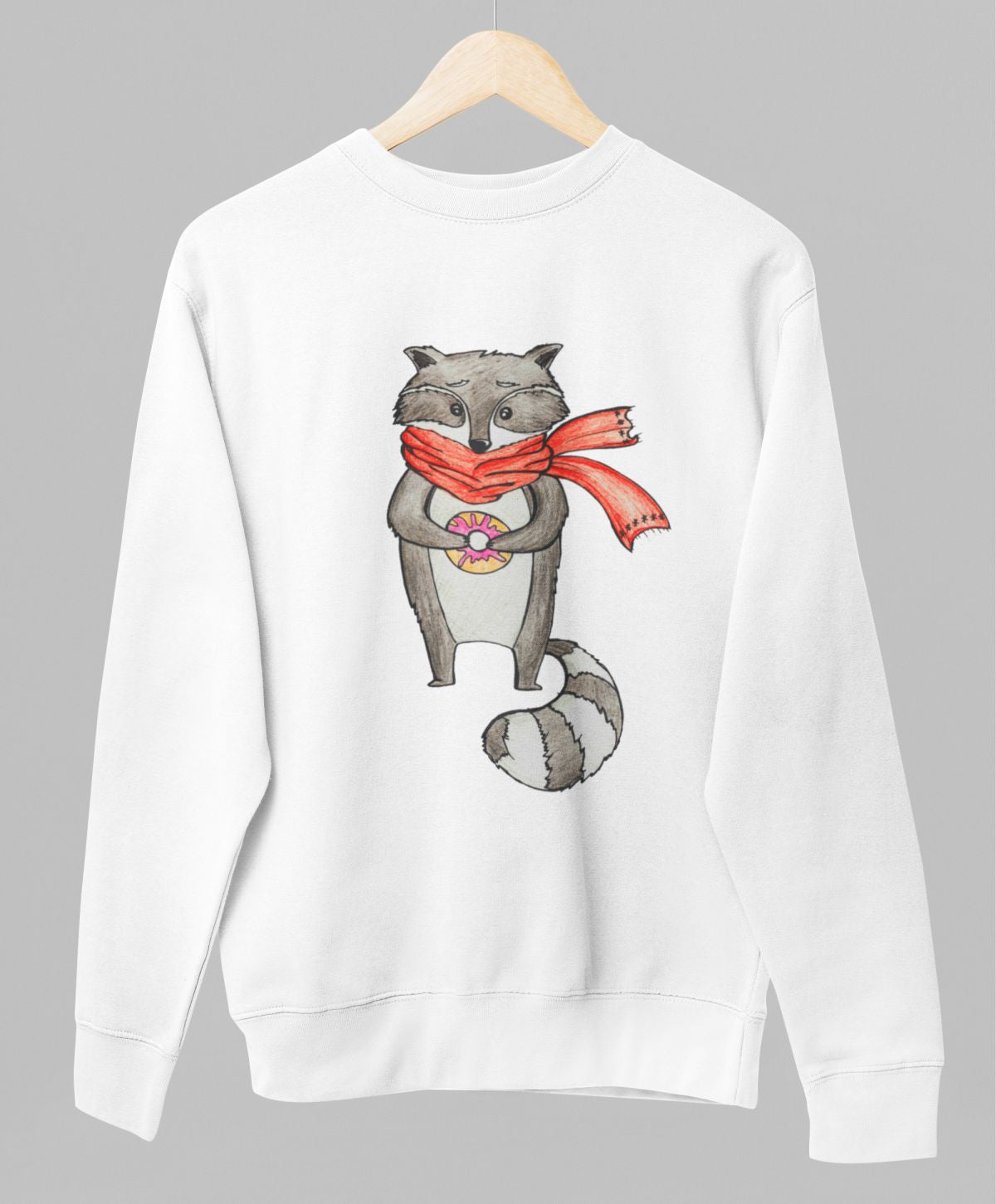 Valkoinen unisex collegepaita "Pesukarhu"