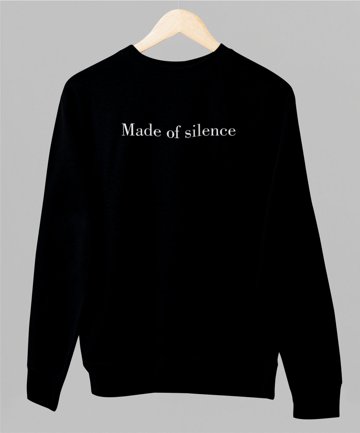 Musta unisex collegepaita "Made of silence"