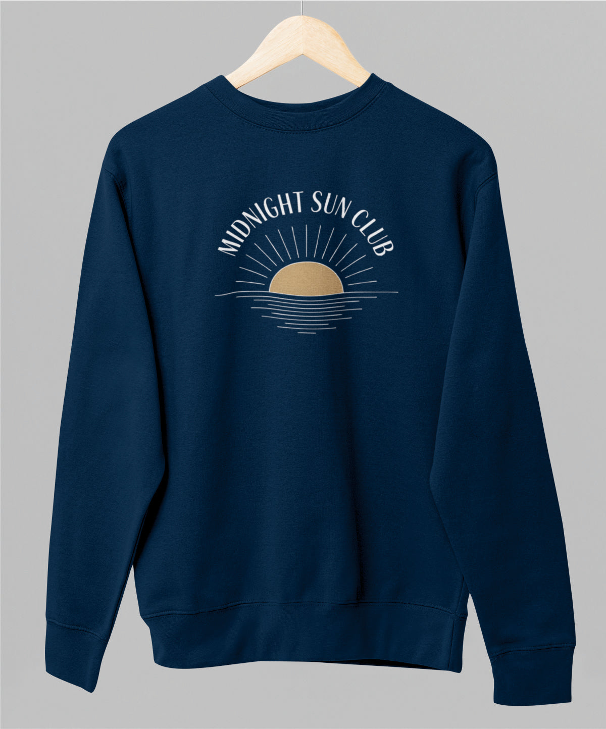 Sininen unisex collegepaita "Midnight sun club"