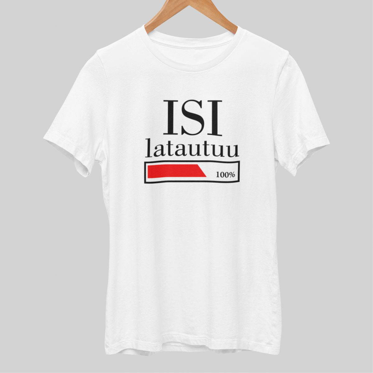 Valkoiset unisex T-paidat "Isi latautuu"