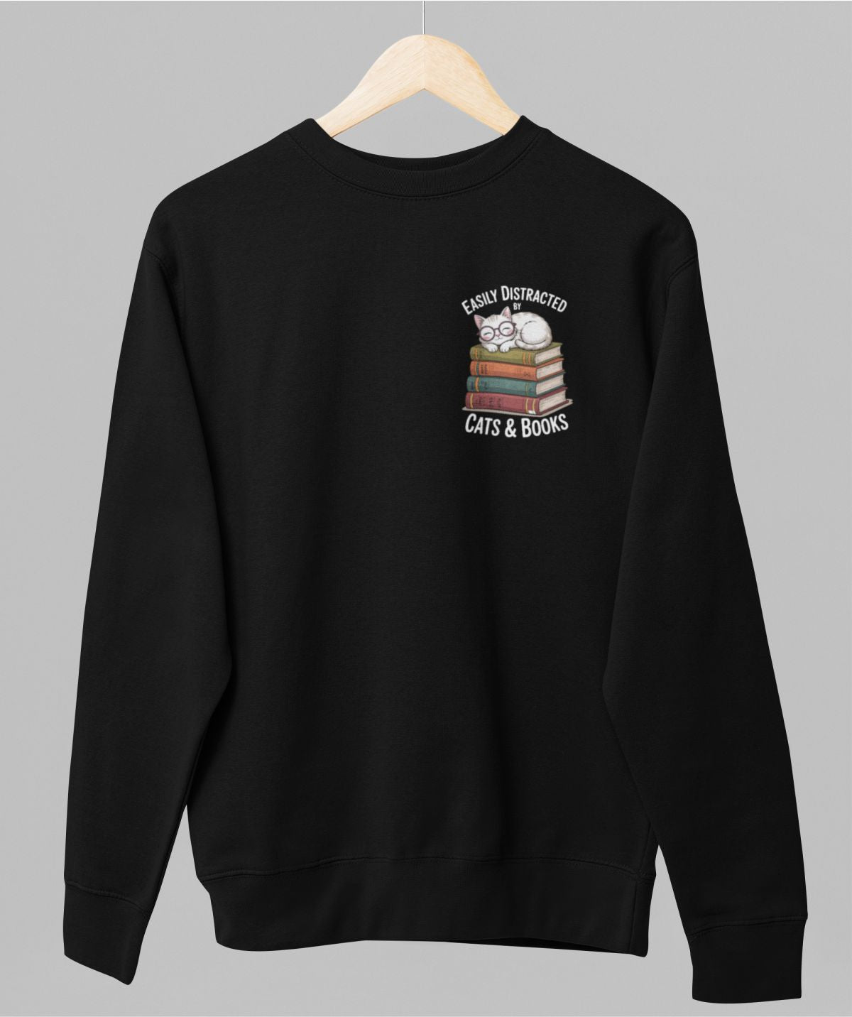 Musta unisex collegepaita "Easily distracted"