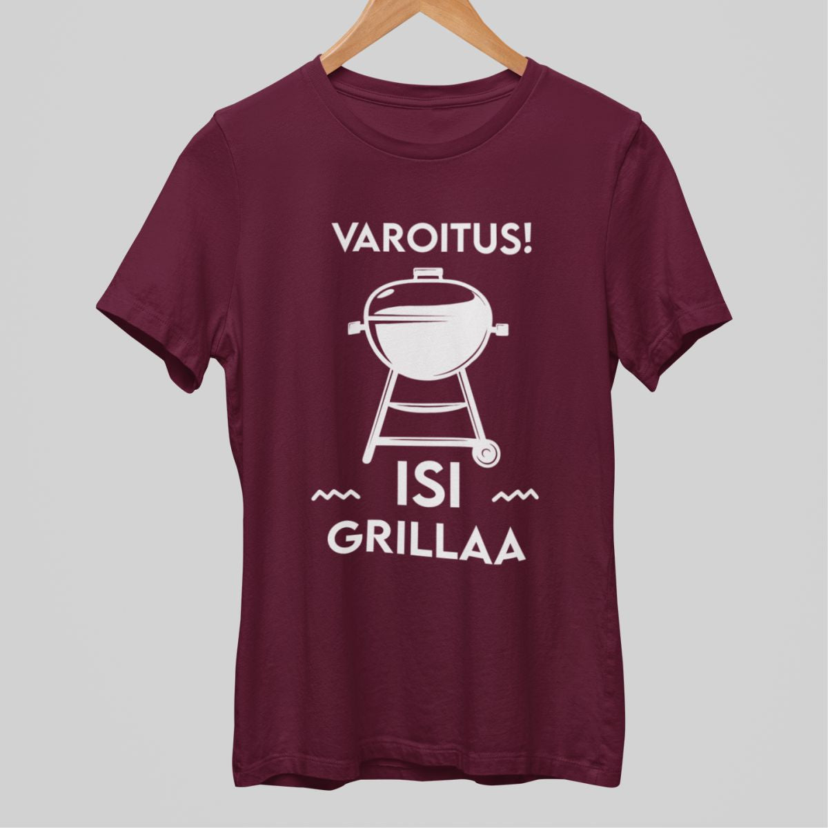 Burgundinpunainen t-paita "Varoitus! Isi grillaa"