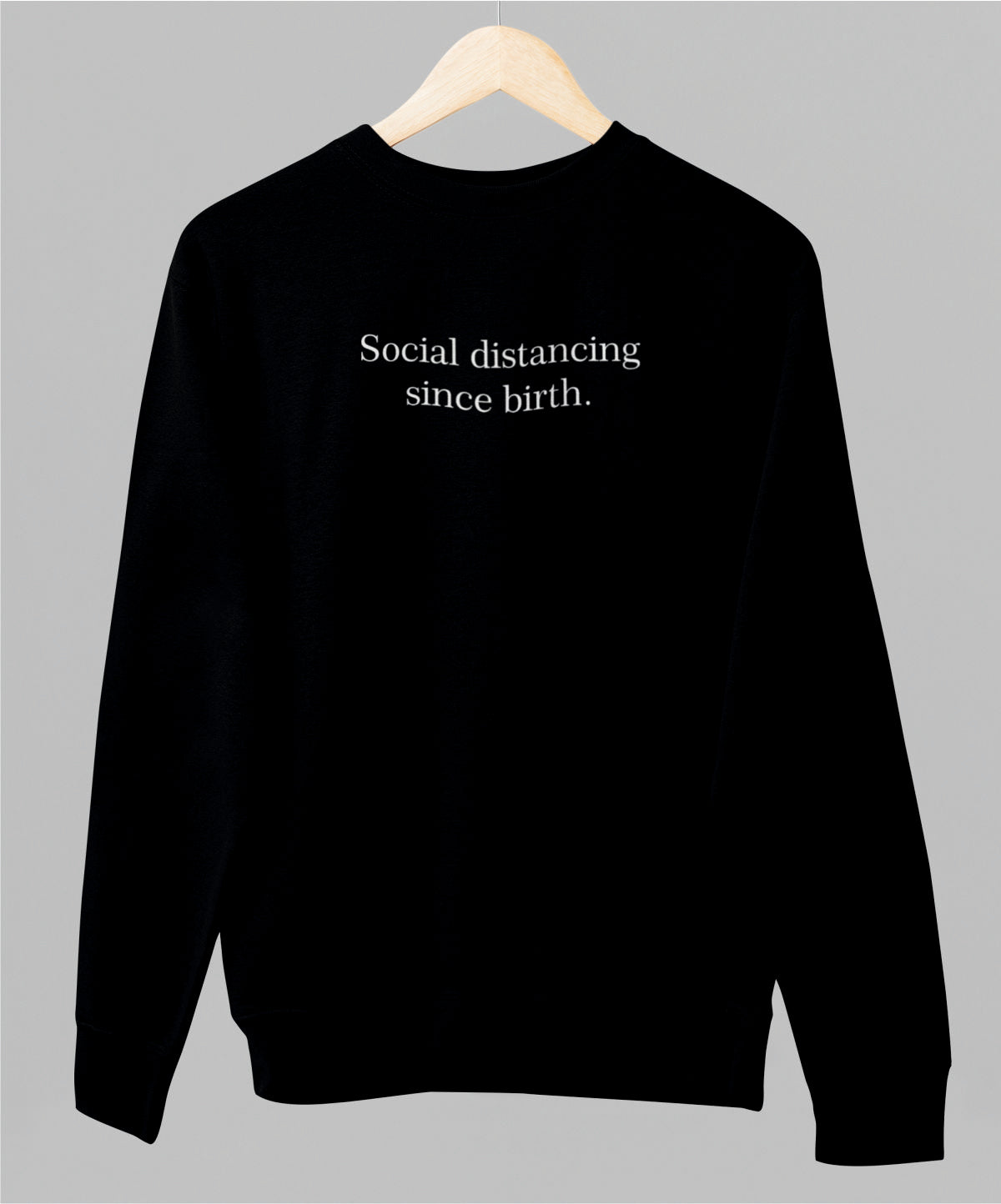 Musta unisex collegepaita "Social distancing"