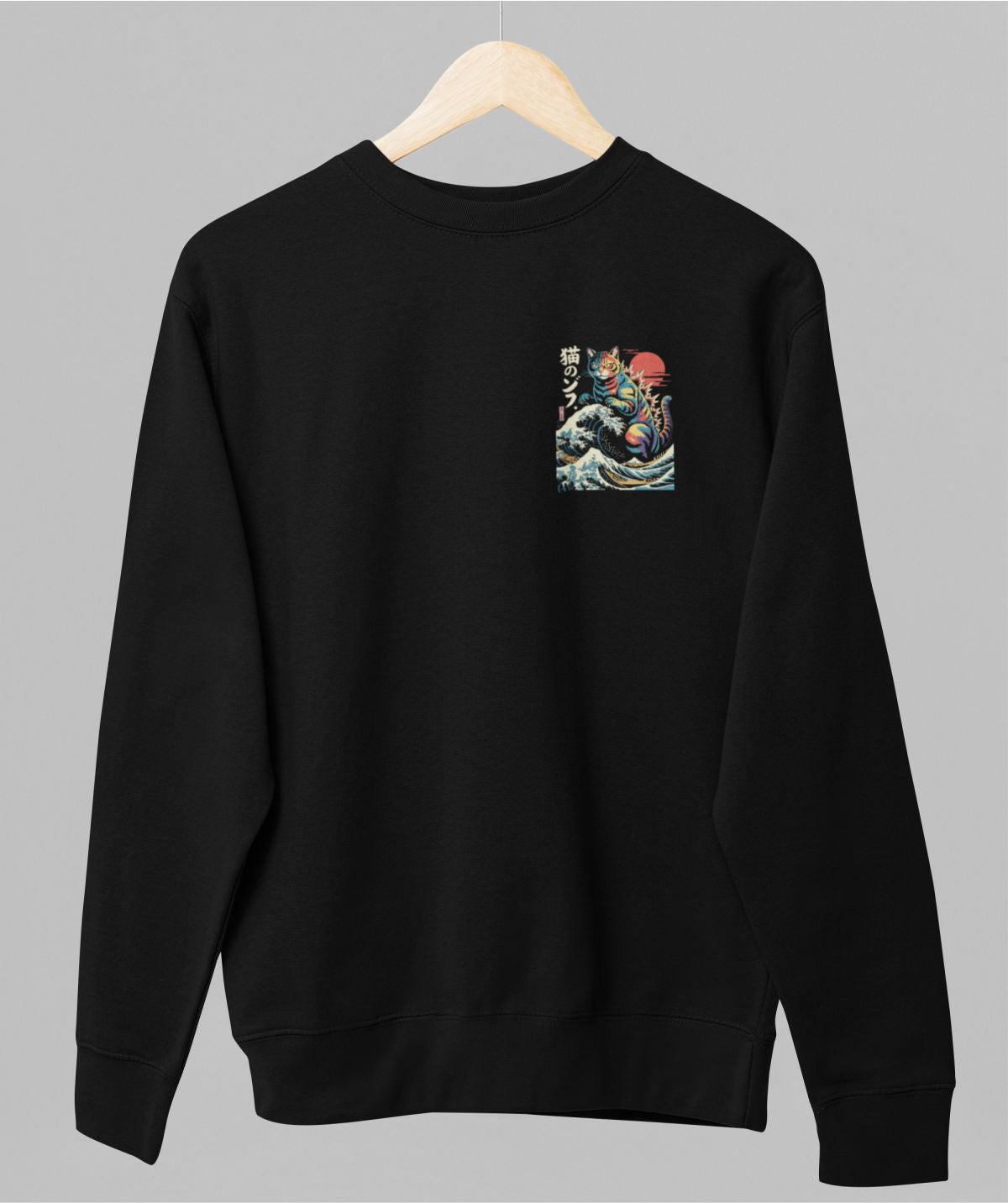 Musta unisex collegepaita "Catzilla"