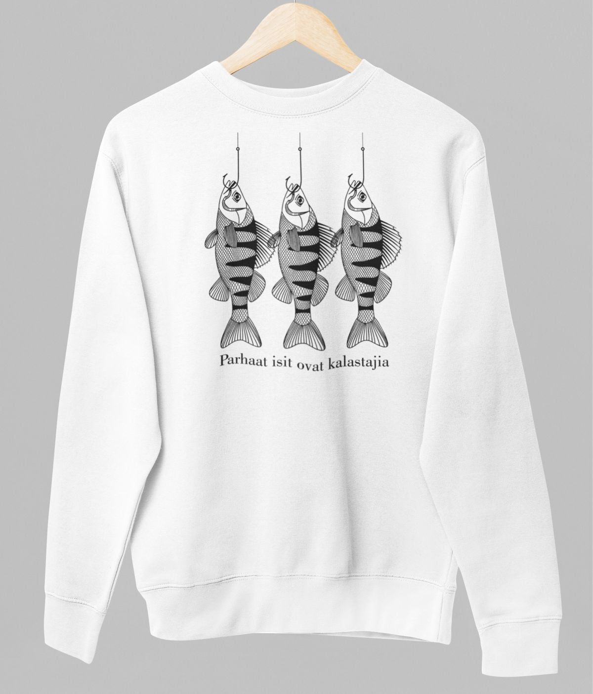 Valkoinen unisex collegepaita "Parhaat isit ovat kalastajia"