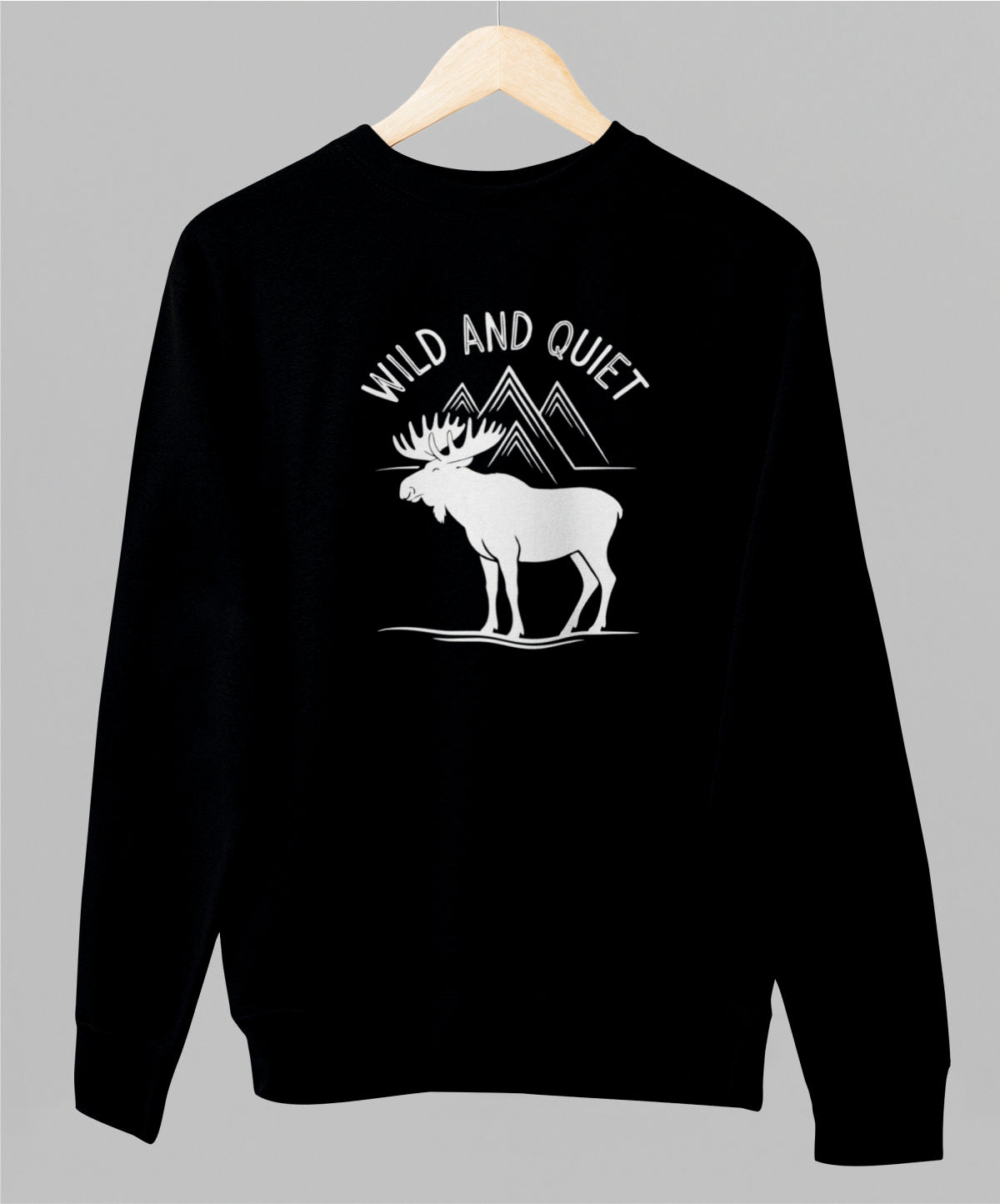 Musta unisex collegepaita "Wild and quiet"