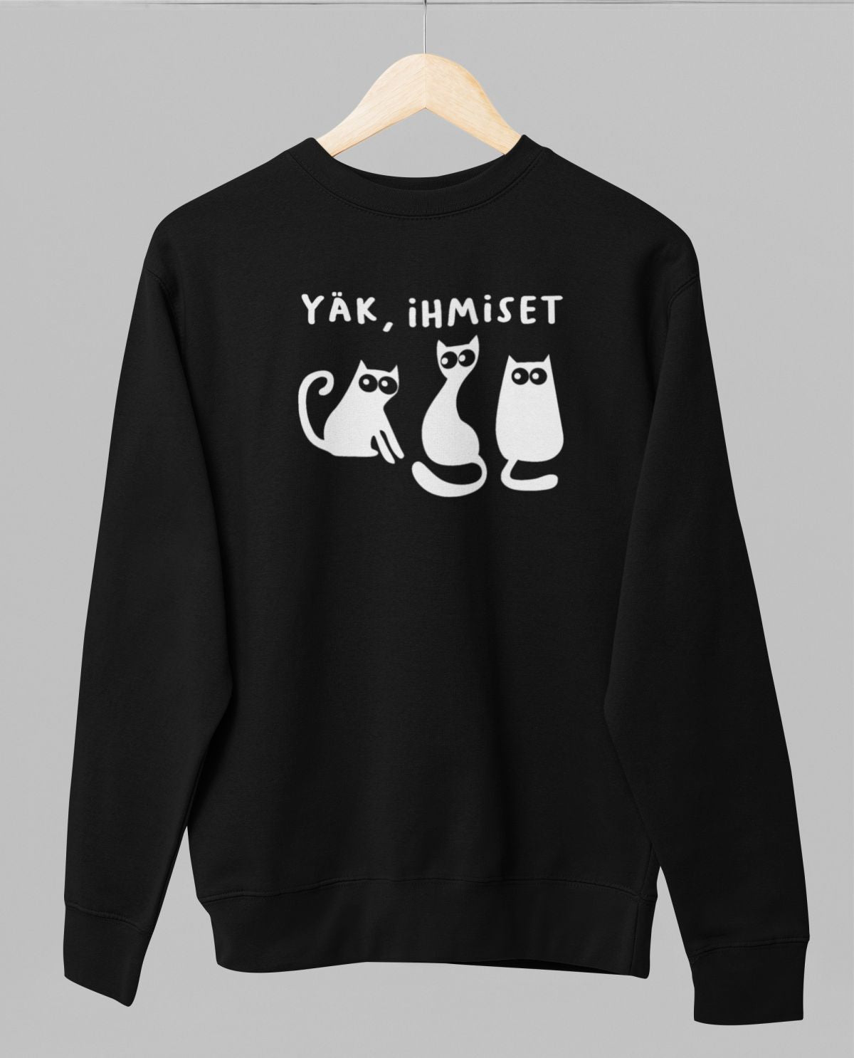 Musta unisex collegepaita "Yäk, ihmiset"