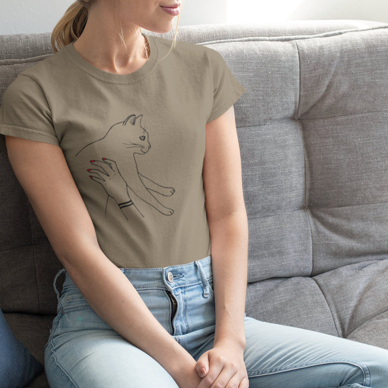 Khaki UNISEX T-paita Kissa