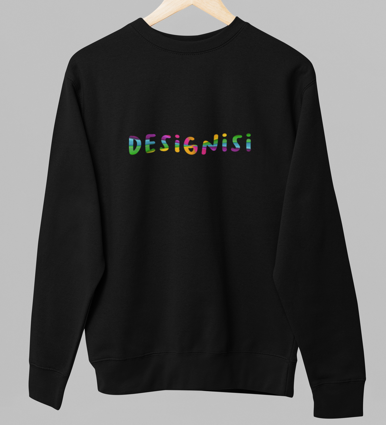 Musta UNISEX collegepaita. Tee oma design!