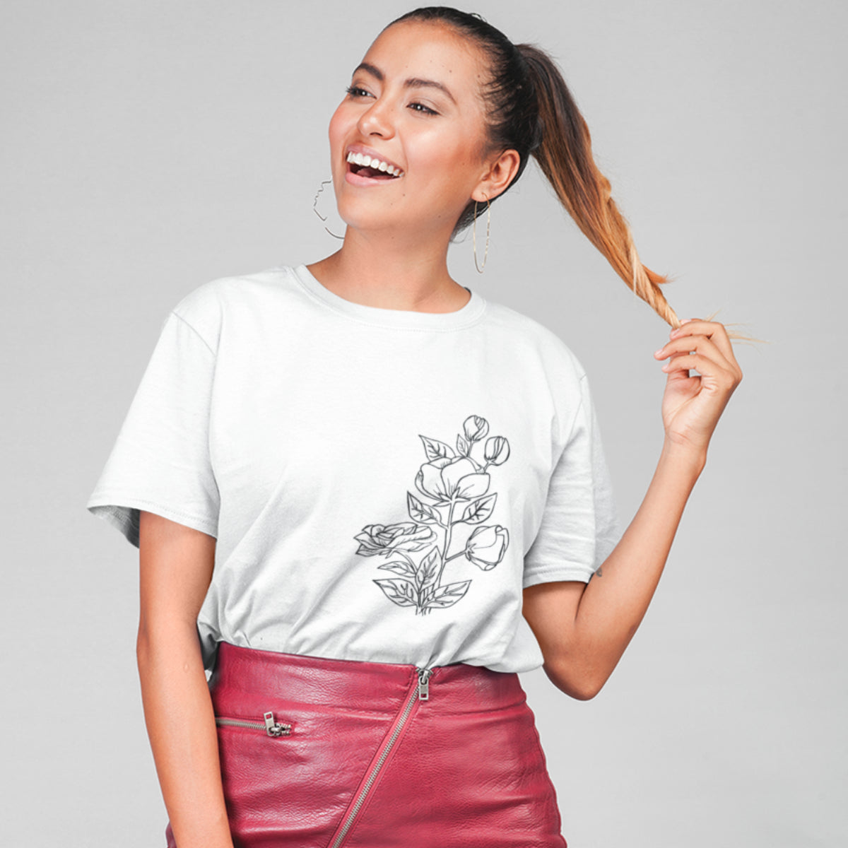 Valkoinen UNISEX T-paita Ruusun oksa