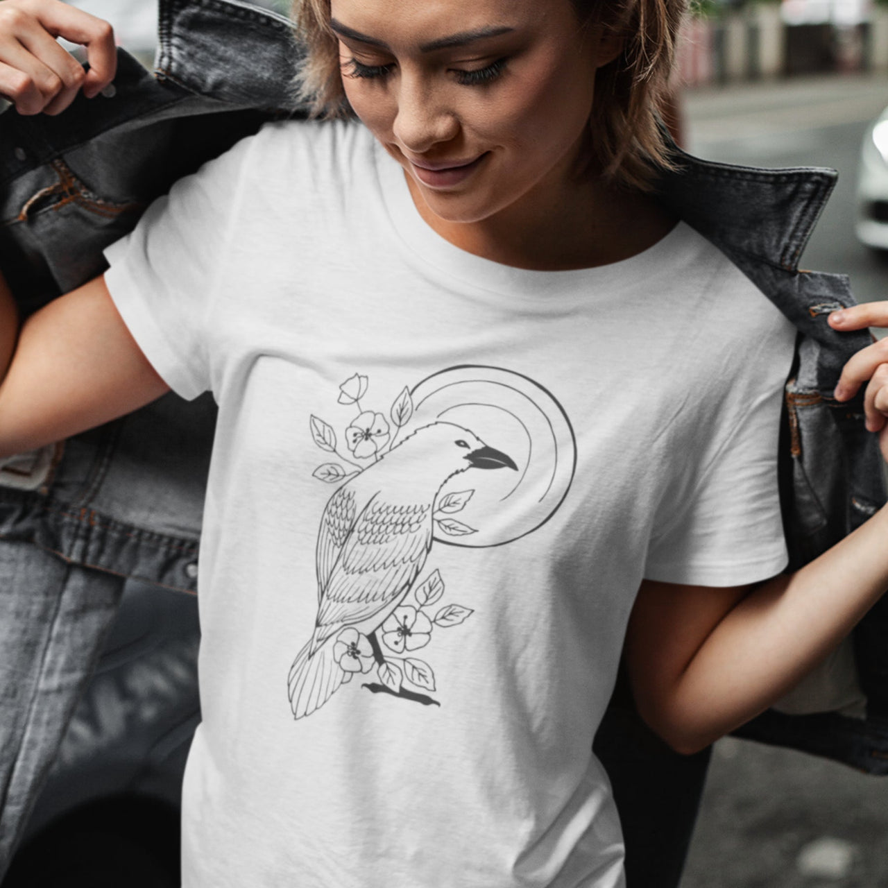 Valkoinen UNISEX T-paita Varis