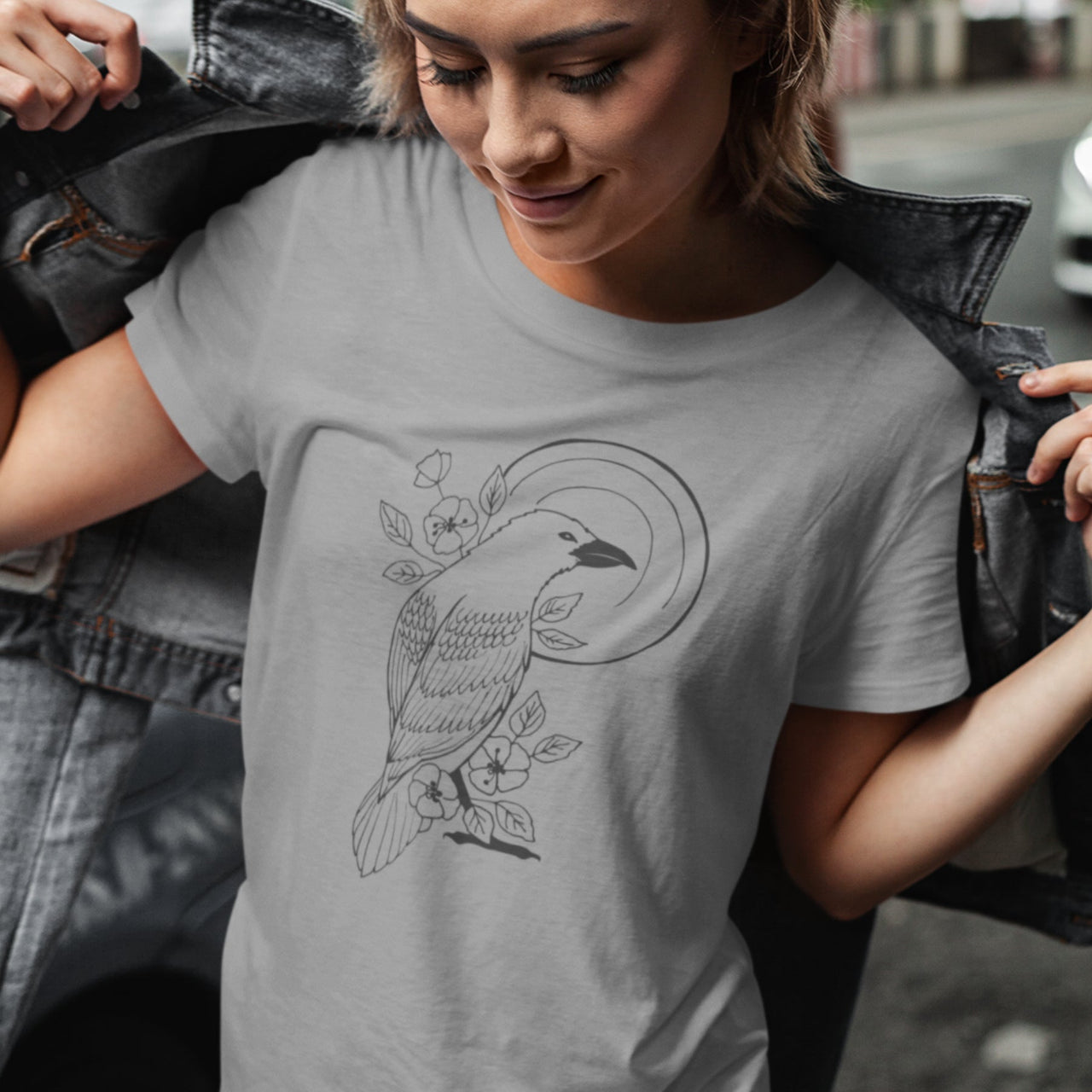 Harmaa meleerattu UNISEX T-paita Varis